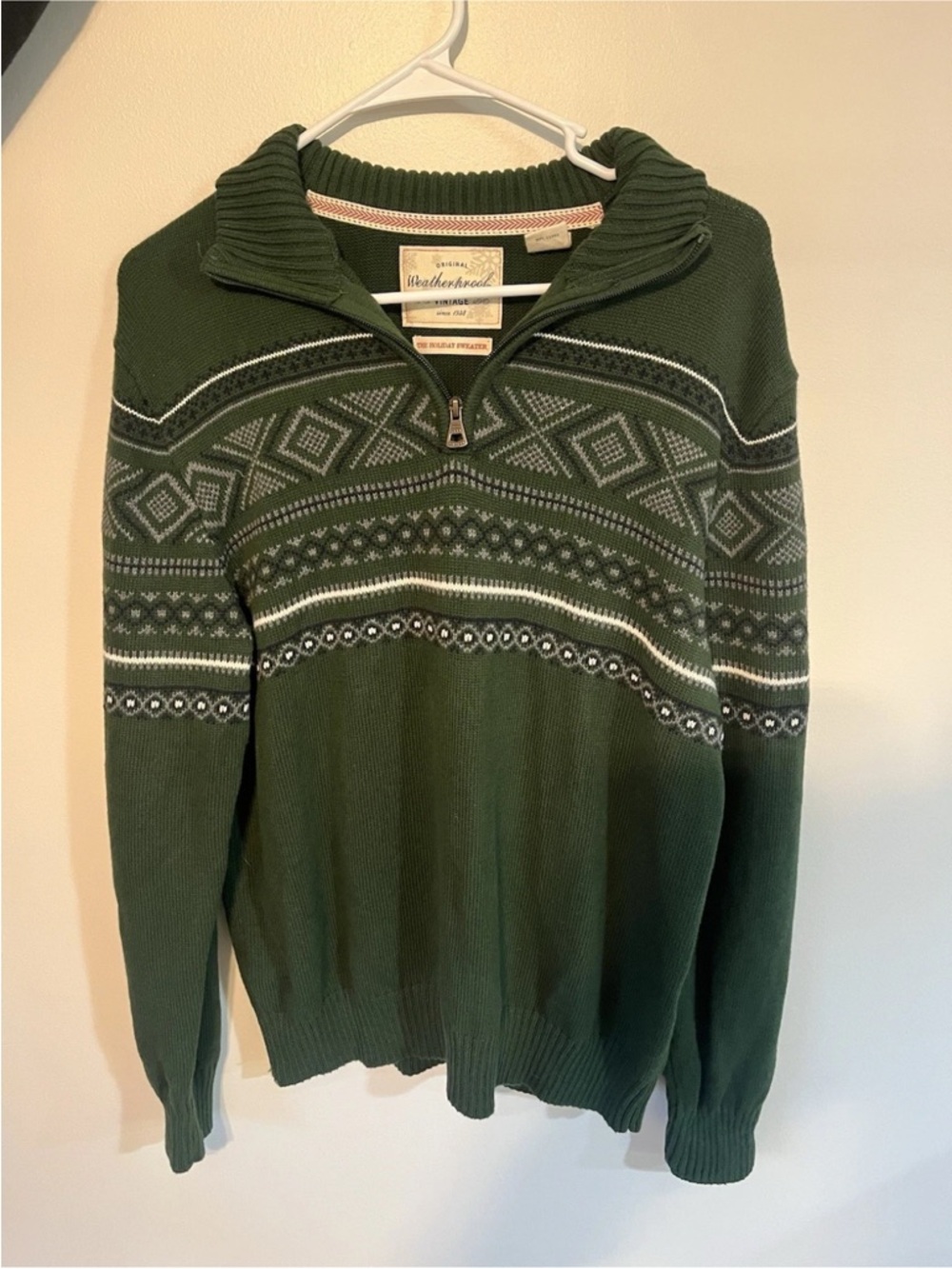 Vintage Weatherproof Men’s Quarter-Zip Sweater – Green –  “Holiday Sweater”